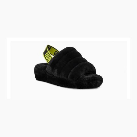 UGG Fluff Yeah Sundae Black Yellow Slides for Women (DRBY65041)